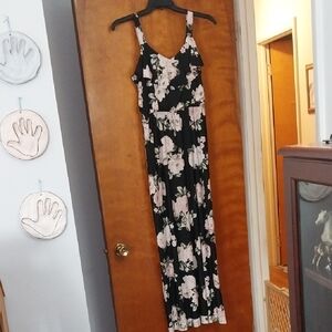 Three Hearts Black and Pink Floral Maxi Dress